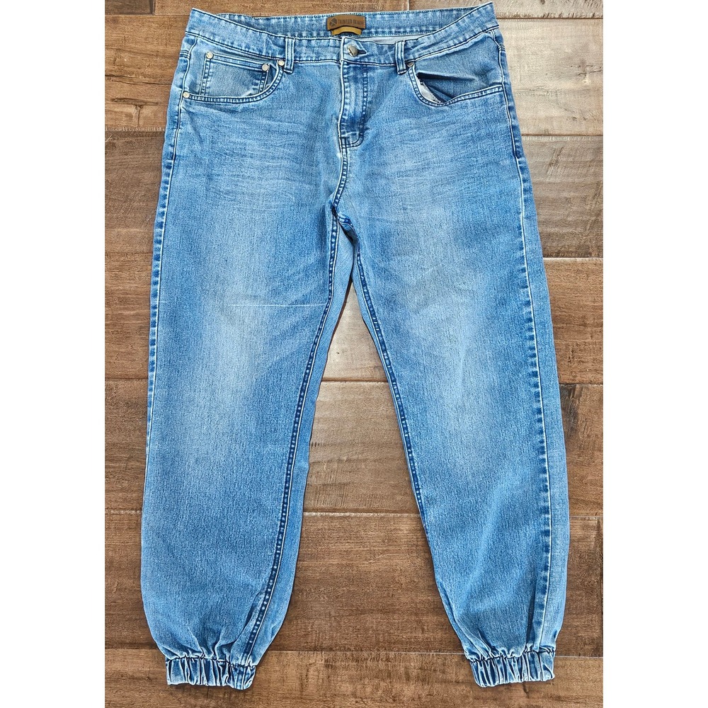 Tainted Denim Mens Light Wash Jogger Jeans Elastic Cuff Size 36 Blue Streetwear